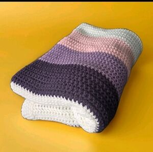 Cozy Soft Blanket Striped Purple, White, Mauve Grannycore Cottagecore NEW